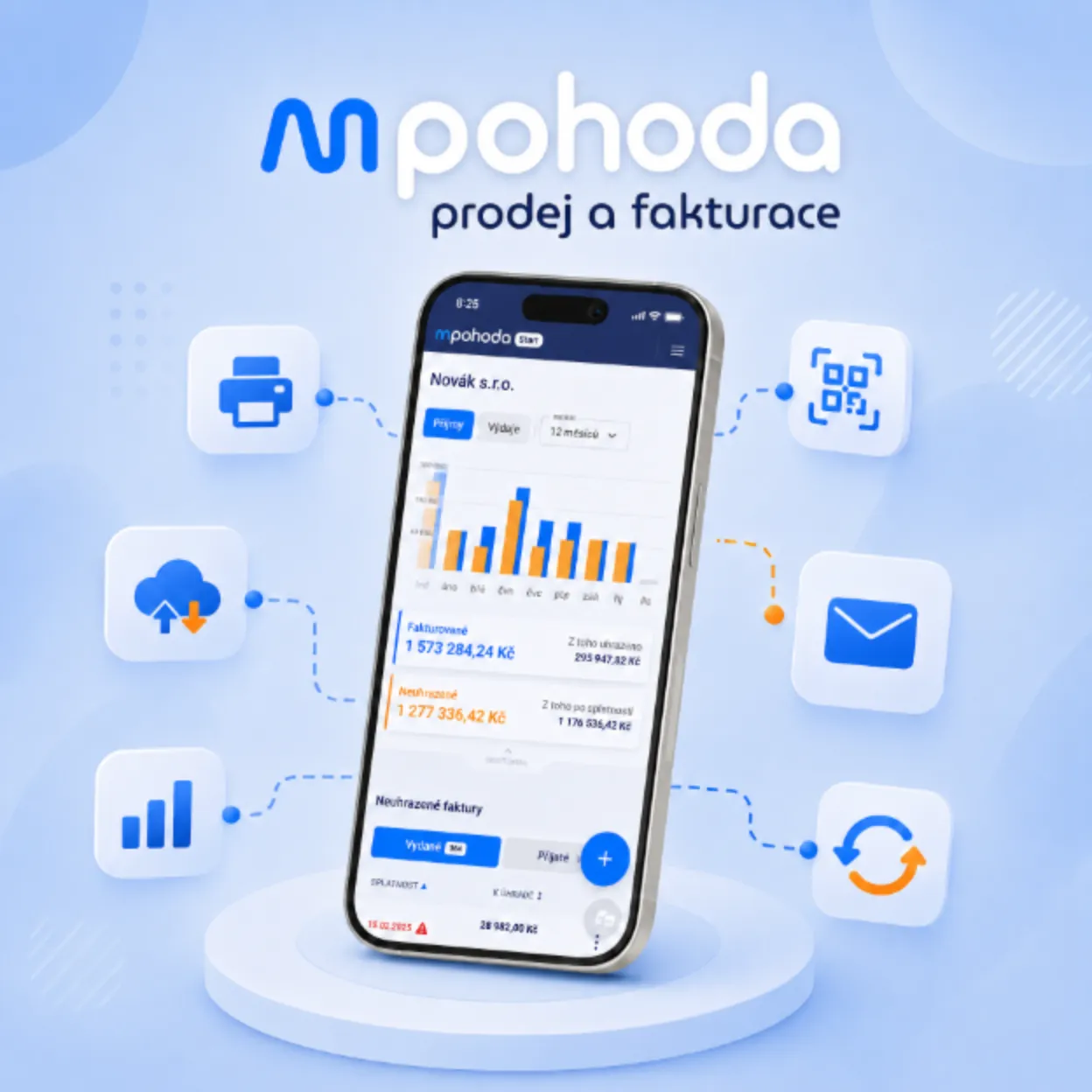 Fakturujte a prodávejte odkudkoli. Na stánku, v terénu i v kanceláři — přes mobil, tablet nebo webový prohlížeč. S aplikací mPOHODA máte vše potřebné vždy po ruce.